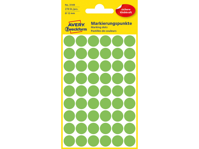 Etiket Zweckform 12mm rond, fluo groen, 270 stuks