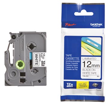 LABEL TAPE P- TOUCH TZ (12MM, LENGTE ZWART/ BREEDTE WIT)