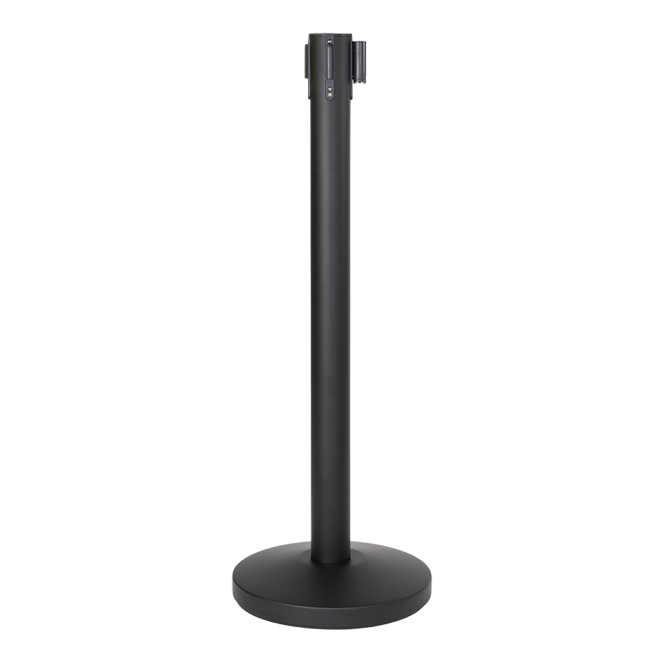 BLACK BUDGET RETRACTABLE BARRIER SET (POLE&BASE) - BLACK NYLON TAPE (210CM) - SET OF 2