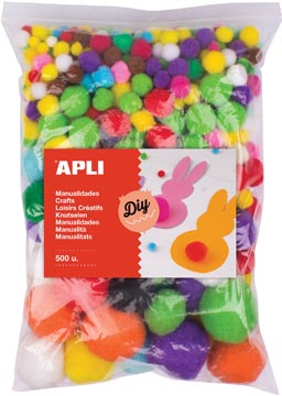 [17448] APLI POMPONS, ZAKJE MET 500st IN GEASSORTEERDE KLEUREN