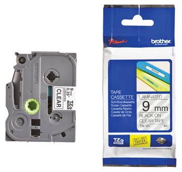 LABEL TAPE P- TOUCH TZ (9MM, TRANSPARANT/ZWART)